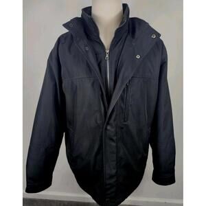 London Fog Mens XL Black Mid Coat Winter Jacket 3 Pockets Zip & Button Up